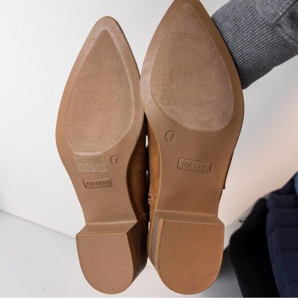 Top Moda Womens Size 7 Pointed Toe Booties Camel Suede Western Coastal Cowgirl - Picture 7 of 10
